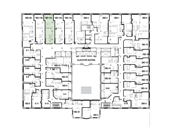 a floor plan of a building with many rooms