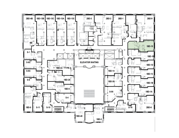 a floor plan of a building with many rooms