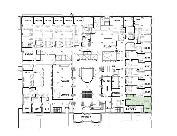 a floor plan of a building with many rooms