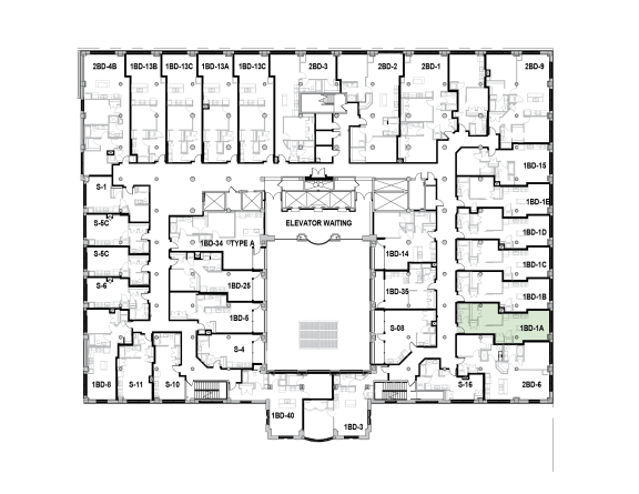 a floor plan of a building with many rooms