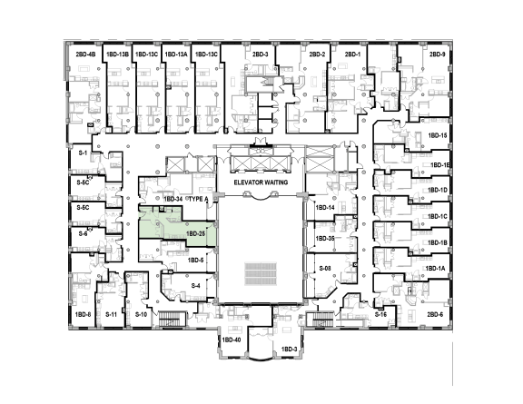 a floor plan of a building with many rooms