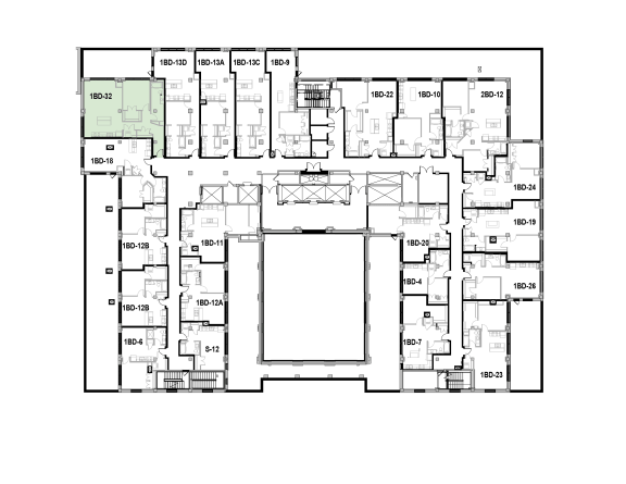 a floor plan of a building with many rooms
