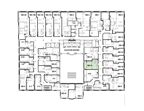 a floor plan of a building with many rooms