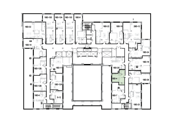 a floor plan of a building with many rooms