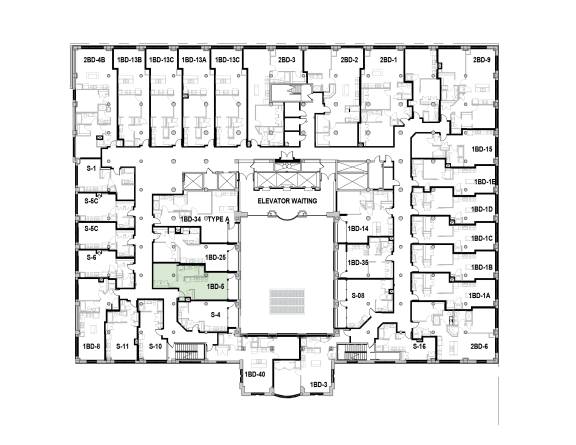 a floor plan of a building with many rooms