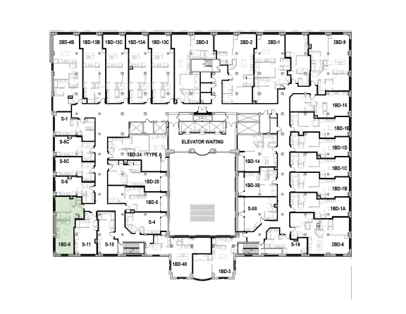 a floor plan of a building with many rooms