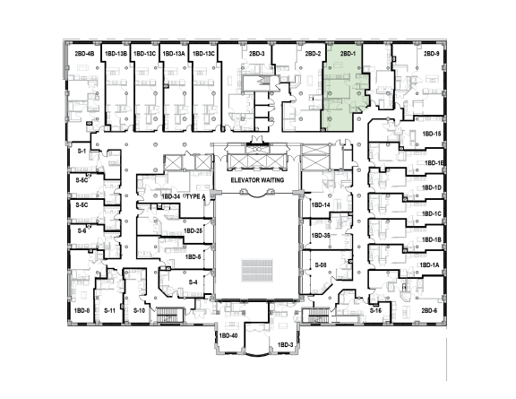 a floor plan of a building with many rooms