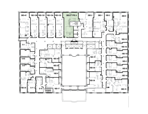 a floor plan of a building with many rooms