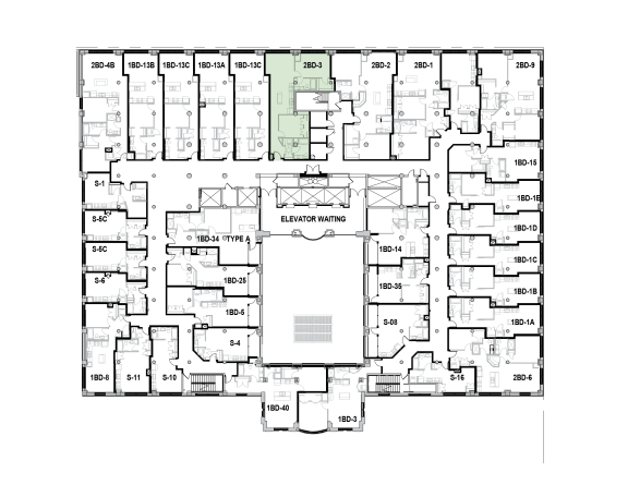 a floor plan of a building with many rooms