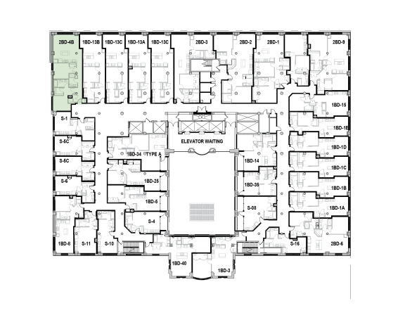 a floor plan of a building with many rooms
