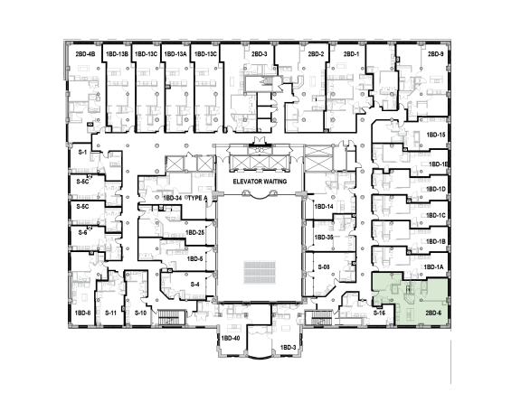 a floor plan of a building with many rooms