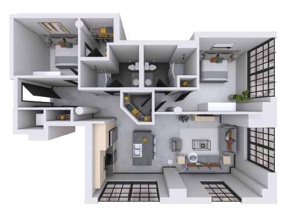 a 3d rendering of the clubhouse floor plan