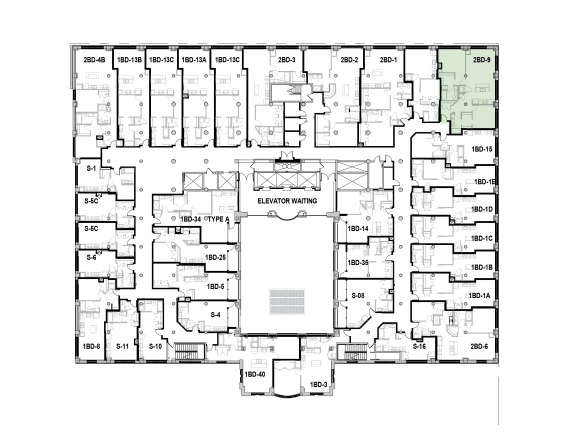 a floor plan of a building with many rooms