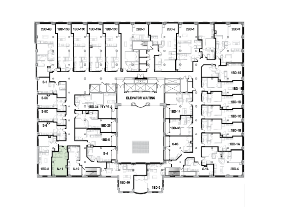 a floor plan of a building with many rooms
