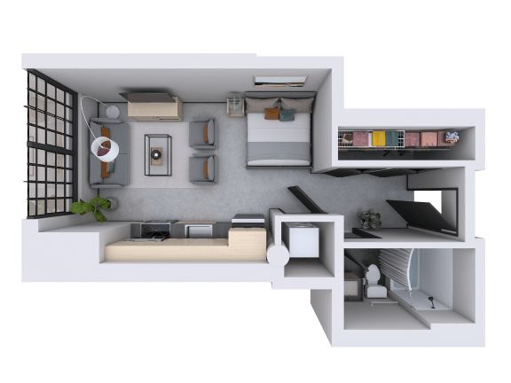 a view of the living room of our one bedroom apartment at university gardens