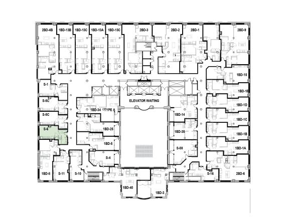 a floor plan of a building with many rooms