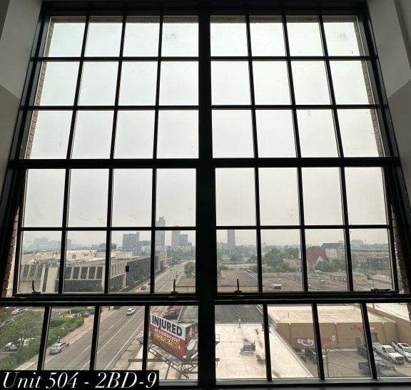 a view of the city from a large window