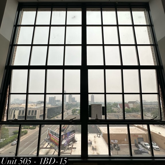 a view of the city from a large window
