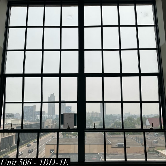 a view of the city from a large window