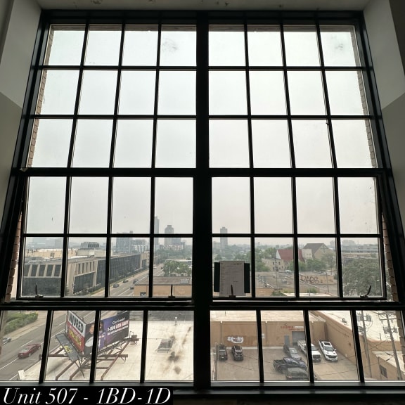 a view of the city from a large window