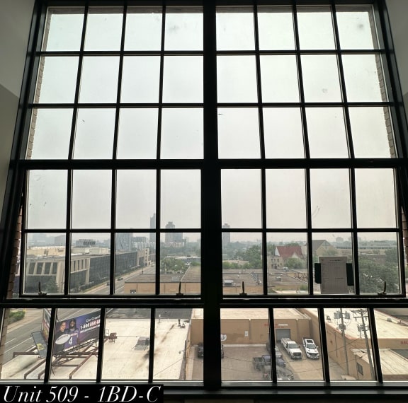 a view of the city from a large window