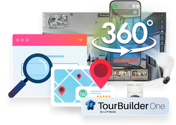 A graphic illustration of a user interface with a light bulb, a magnifying glass, and various other icons.