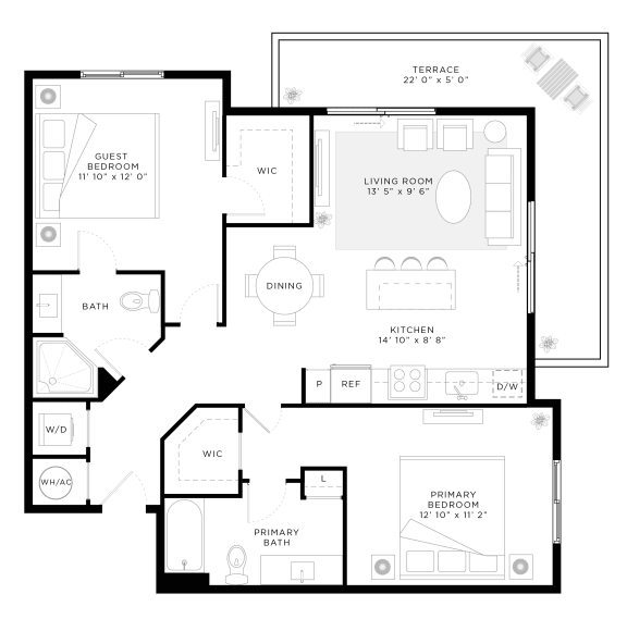 2 Bedroom 0 Bath 1,012 Sq.Ft. B3 Floor Plan at Mayla Pompano, Pompano Beach, 33062
