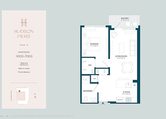 A floor plan for Hudson Piers apartments is displayed.