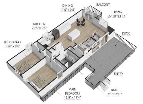 2 Bedroom 1 Bath Floor Plan at Ocean Edge @ Laguna Beach, Laguna Beach, 92651
