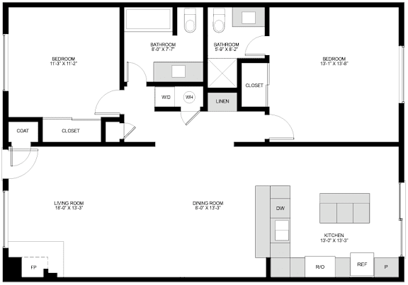 A black and white image of a floor plan for a house.
