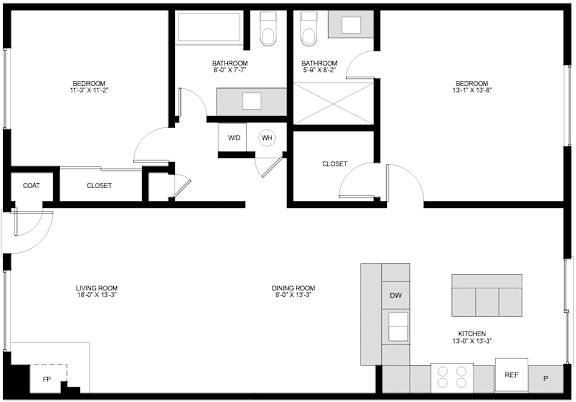 A black and white floor plan of a house with labeled rooms.