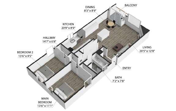 A diagram of a house layout with labeled rooms and their dimensions.