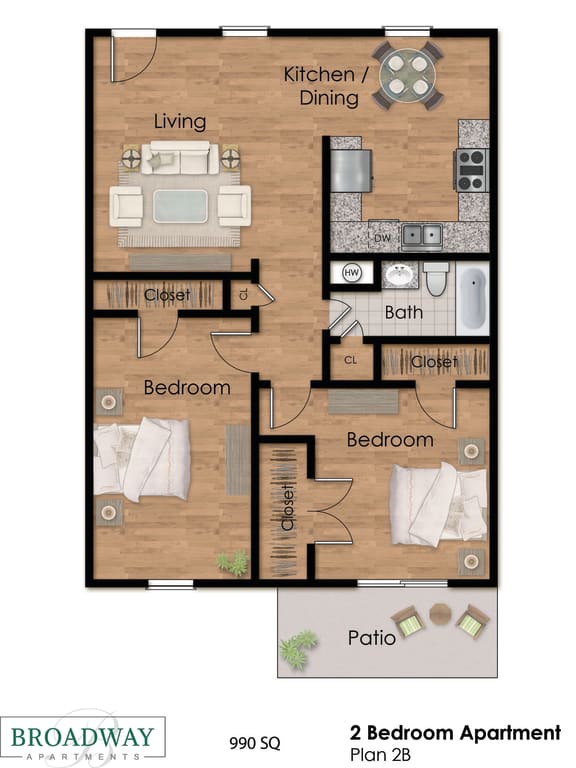 a floor plan of 2 bedroom apartment