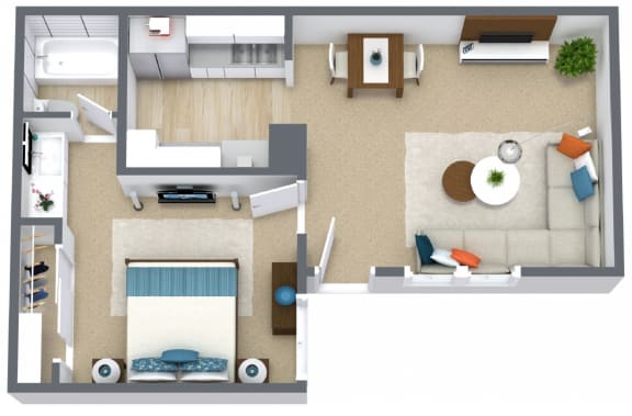 a drawing of a 1 bedroom floor plan with a bathroom and a living room