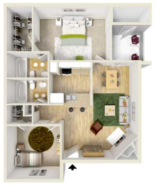 a 3d drawing of the floor plan of a bedroom