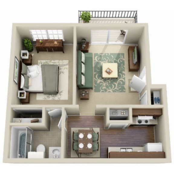 a 3d drawing of a bedroom with a living room
