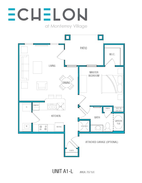 A blueprint of a house layout for a property called Echelon at Monterrey Village.