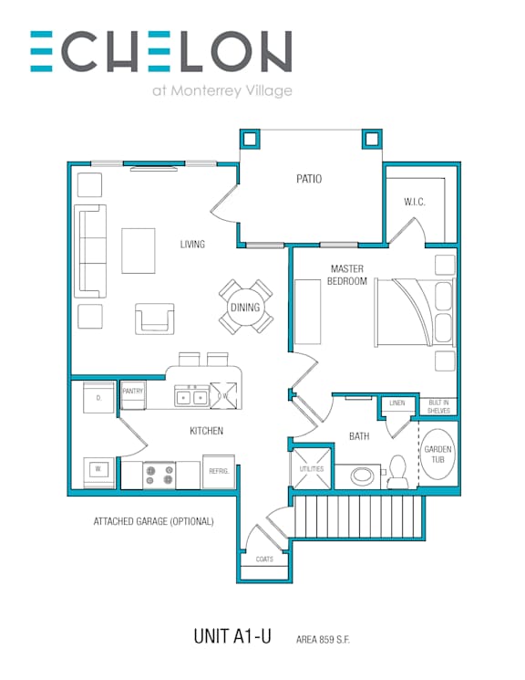 A floor plan for a unit at the Echelon apartment complex.