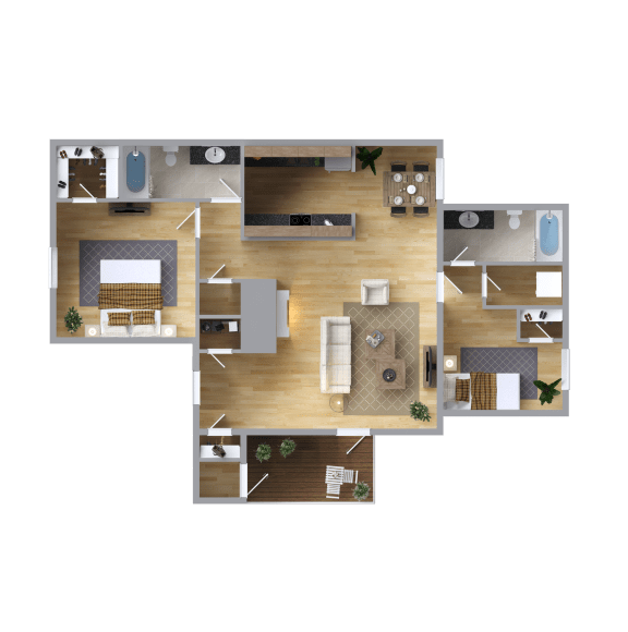 B2 Floor Plan at Rosewood at Colony Square, Rocky Mount, NC, 27804