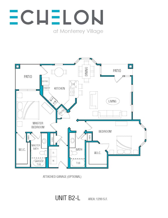 A floor plan of a unit at Chelon at Monterrey Village.