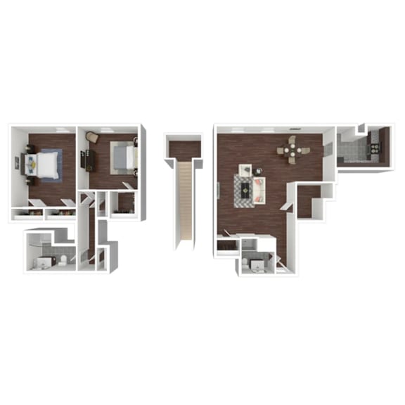 Floor Plan  A cutaway diagram of a house showing the interior layout.