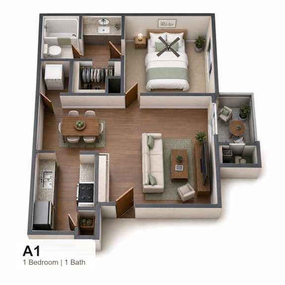 A 1 Bedroom apartment with 1 Bathroom.