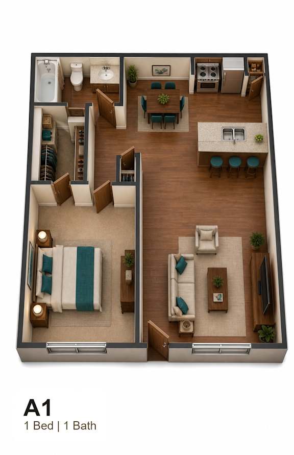 Floor Plan  A 1 bedroom apartment with a bathroom.