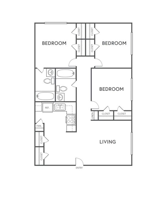 3 Bedroom Floor Plan at The Sidney, Texas, 75090