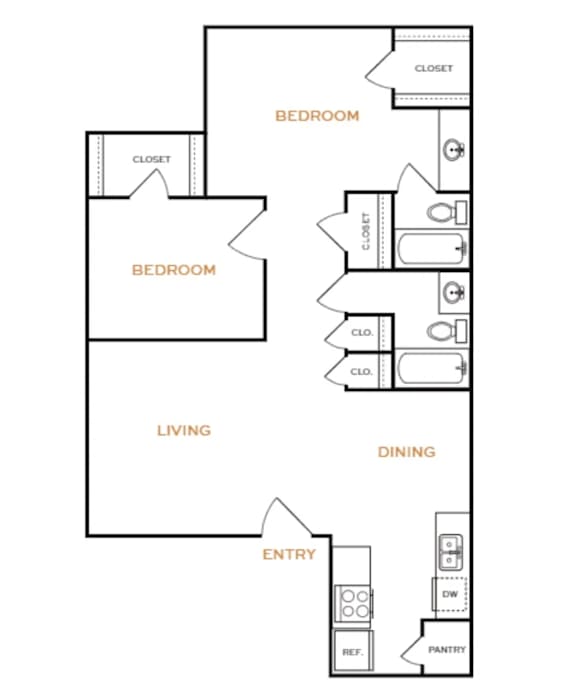 A floor plan of a home with labeled rooms such as bedroom, living room, dining room, pantry, and entry.