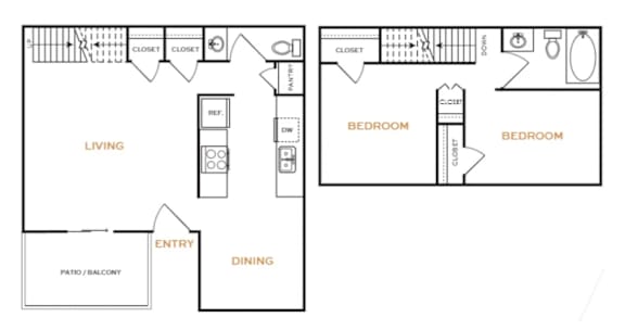 A black and white floor plan of a two bedroom apartment.