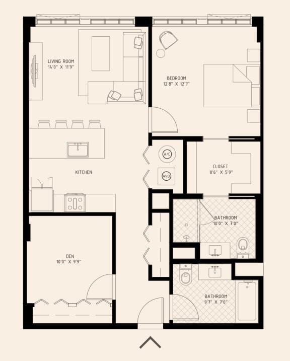 the floor plan of a 1 bedroom apartment