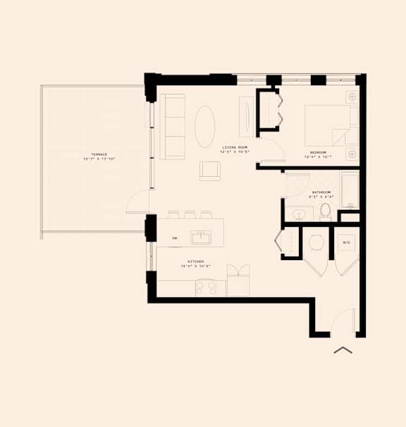 Memoir May Hosiery New Apartments in Nashville, Tennessee One Bedroom Floor Plan