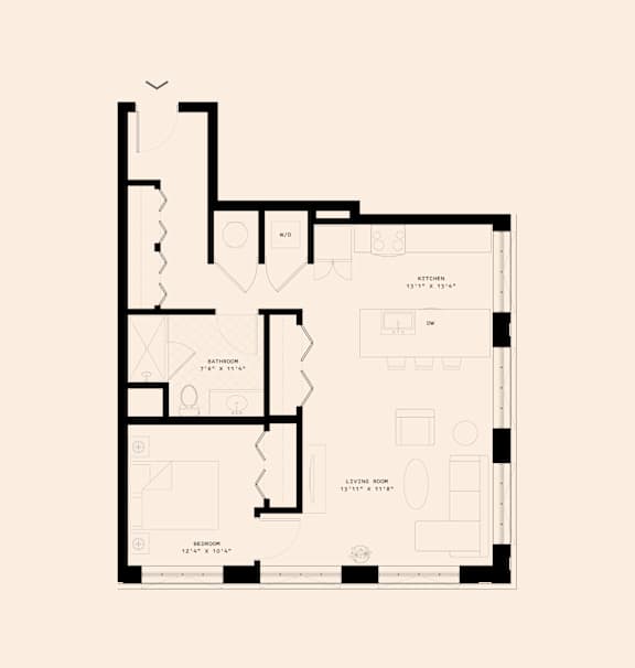 Memoir May Hosiery New Apartments in Nashville, Tennessee One Bedroom Floor Plan