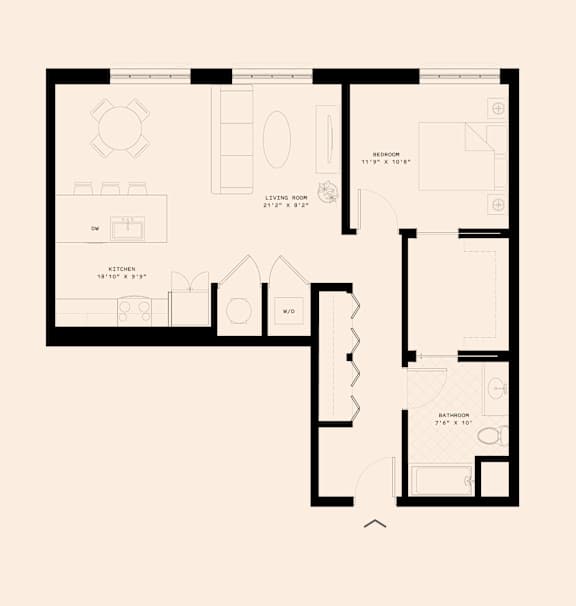 Memoir May Hosiery New Apartments in Nashville, Tennessee One Bedroom Floor Plan